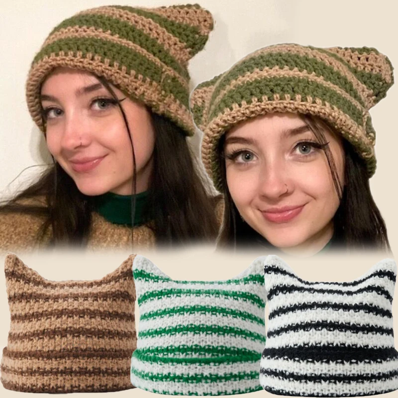 Little Devil Striped Caps Women Girls Y2K Knitting Beanie Trend Gothic Hats Winter Warm Cat Ears Wool Caps Halloween Hats
Little Devil Striped Caps Women Girls Y2K Knitting Beanie Trend Gothic Hats Winter Warm Cat Ears Wool Caps Halloween Hats