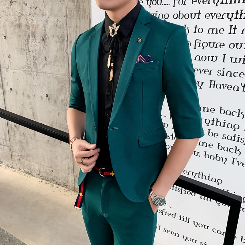 (Blazer+Pants) Men's high-quality spring summer solid color slim-fitting suit male 2 Piece mid-sleeve best man tuxedo show dress
(Blazer+Pants) Men's high-quality spring summer solid color slim-fitting suit male 2 Piece mid-sleeve best man tuxedo show dress