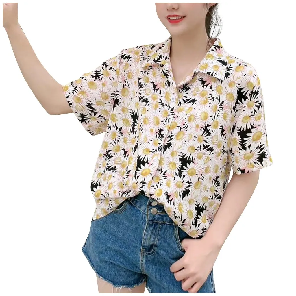 Short Lapel Sleeve Blouse Print Retro Fashion Shirt Casual Top Women Lady Women's Blouse Blusas Y Camisas
Short Lapel Sleeve Blouse Print Retro Fashion Shirt Casual Top Women Lady Women's Blouse Blusas Y Camisas