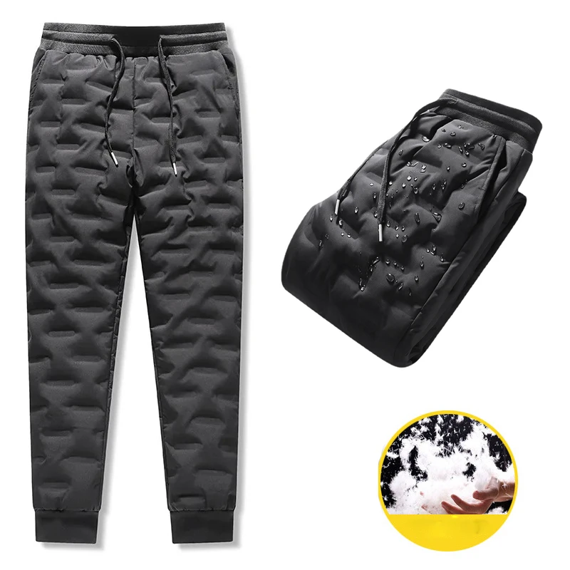 Мужские зимние утепленные брюки на белом утином пуху с карманами на молнии
Мужские зимние утепленные брюки на белом утином пуху с карманами на молнии