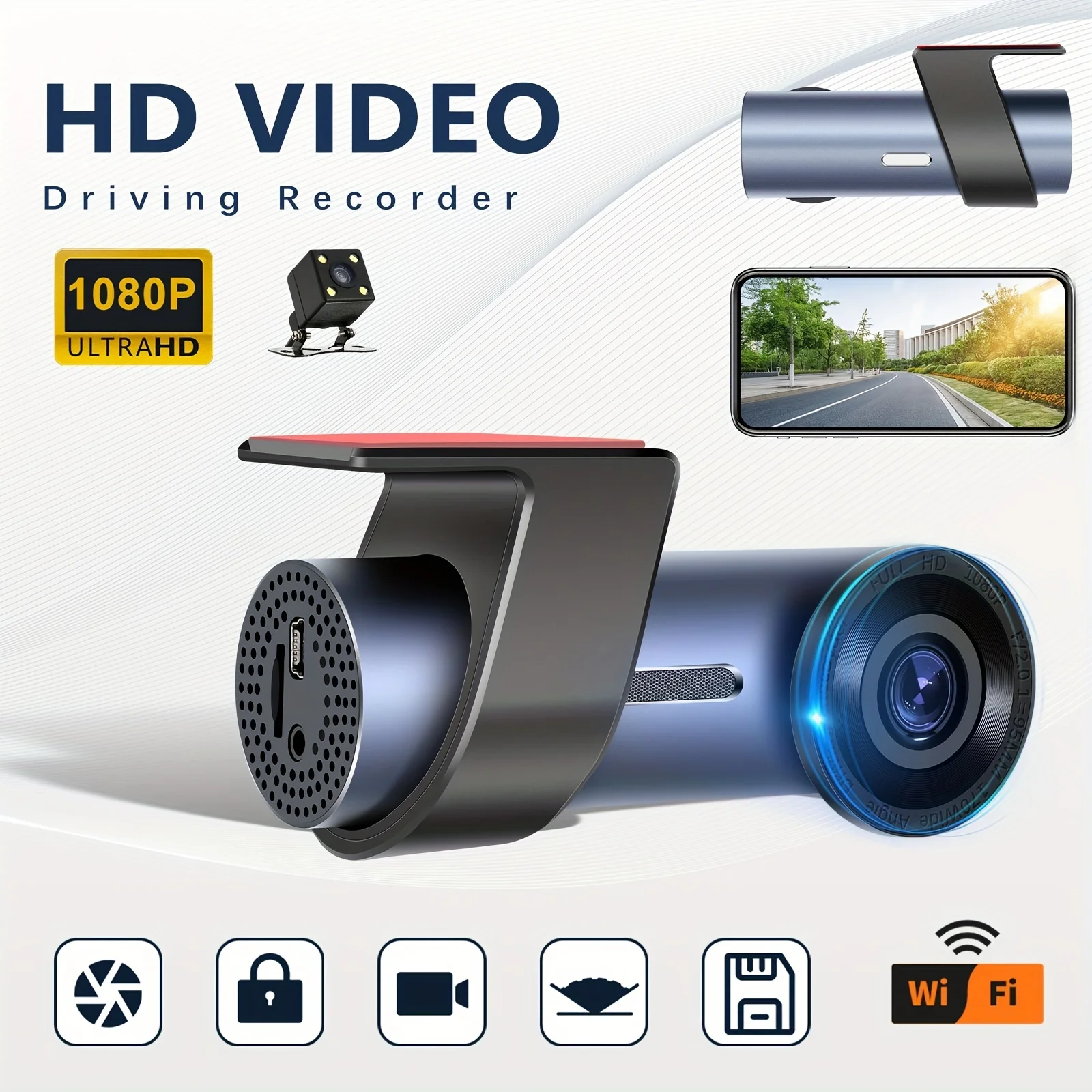 

1080P Car DVR Dash Cam With Wifi APP Front And Rear Camera Voice Announcement Cycle Recording 24H Parking Mointoring Car Camera