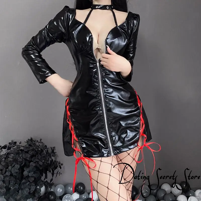 Women Lingerie PU Leather Dress Porno Bodycon Dress Sexy Temptation Hollow Backless Costumes Exotic Sleepwear Plus Size
Women Lingerie PU Leather Dress Porno Bodycon Dress Sexy Temptation Hollow Backless Costumes Exotic Sleepwear Plus Size
