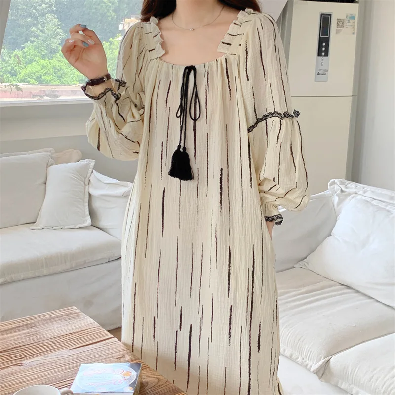 Ночная рубашка женская хлопковая с длинным рукавом, модная ночная рубашка в Корейском стиле, весенне-осенняя одежда для сна, домашняя одежда, рубашки, пижамы
Ночная рубашка женская хлопковая с длинным рукавом, модная ночная рубашка в Корейском стиле, весенне-осенняя одежда для сна, домашняя одежда, рубашки, пижамы