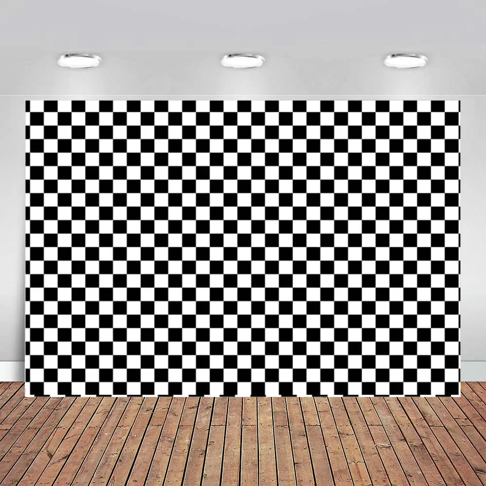 

Checkers Photo Backdrop Black White Racing Checkered Pattern Birthday Theme Photography Chess Board Texture Grid Boy Background