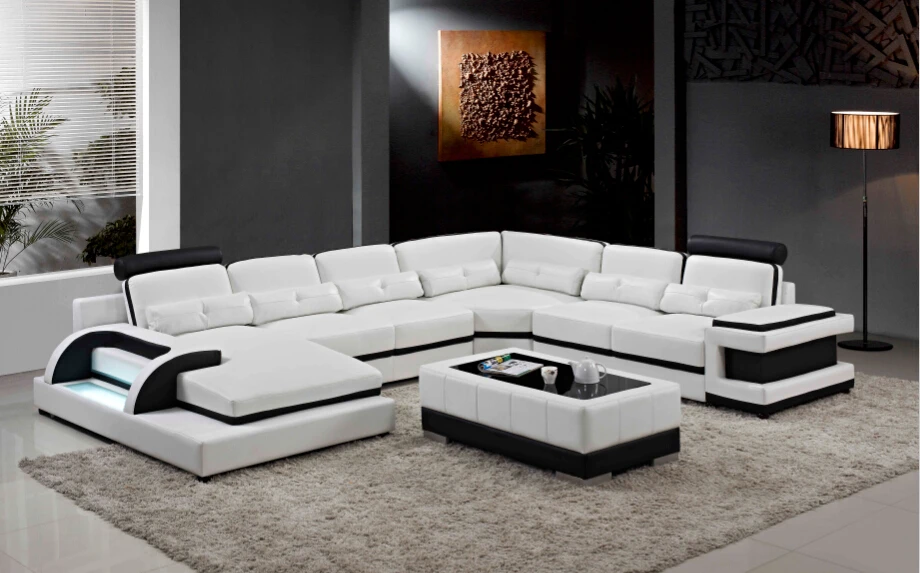 Фото Современный Кожаный брикет с кожаным дизайном 6-местный домашний диван набор