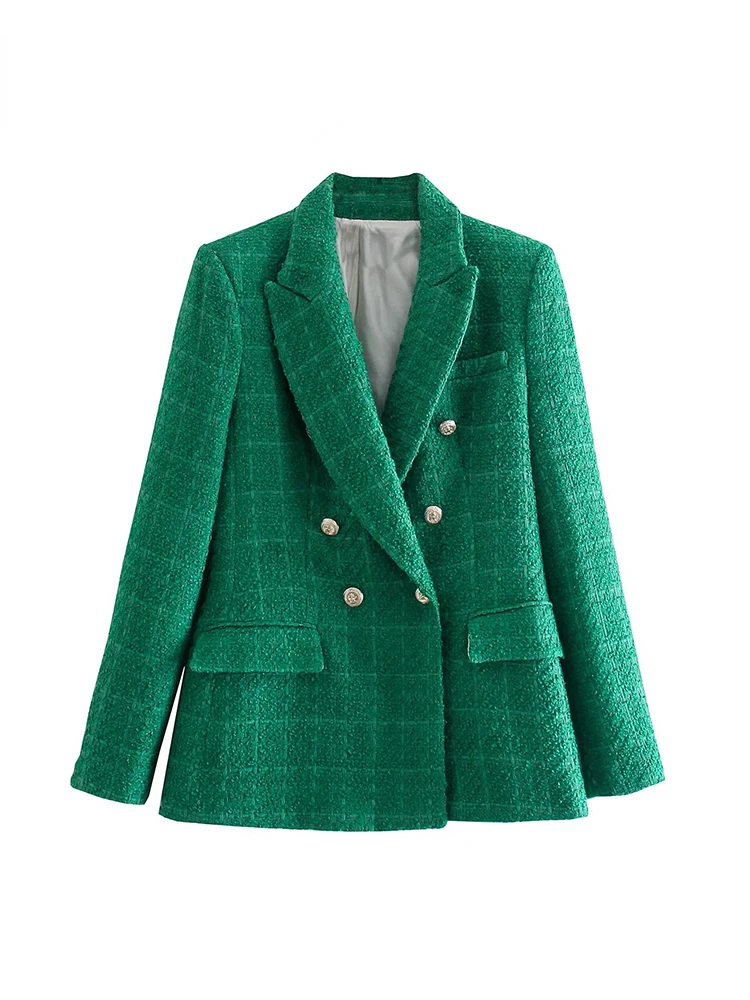 2022 Women Jacket Autumn Fashion Double Breasted Tweed Check Blazer Coat Vintage Long Sleeve Pockets Female Outerwear Chic
2022 Women Jacket Autumn Fashion Double Breasted Tweed Check Blazer Coat Vintage Long Sleeve Pockets Female Outerwear Chic