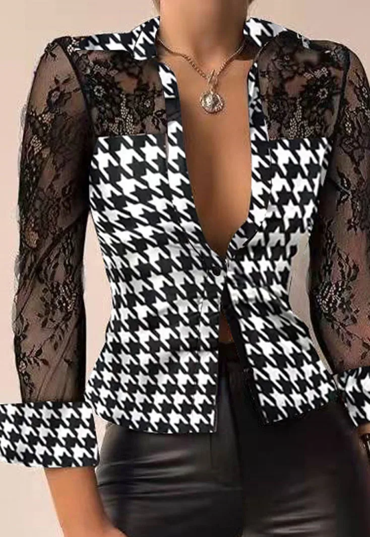 Spring Office Blouse Tops Sexy V Neck Patchwork Mesh Lace Slim Tops Summer Elegant Print Button Long Sleeve Women Blouse Blusas
Spring Office Blouse Tops Sexy V Neck Patchwork Mesh Lace Slim Tops Summer Elegant Print Button Long Sleeve Women Blouse Blusas