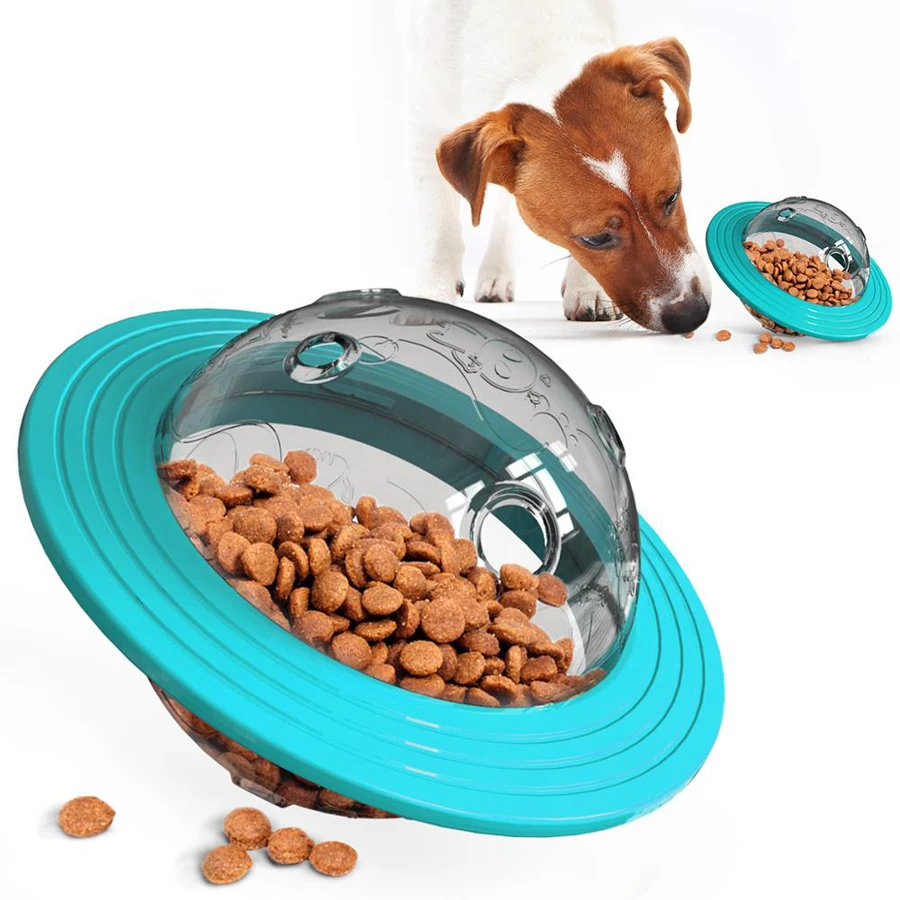 

Dog Food Toy Slow Feeder Treat Puzzle Toy Leaking Dispenser Squeaky Flying Ball Pet Food Storage Dispensing Toy For Dog Outdoor