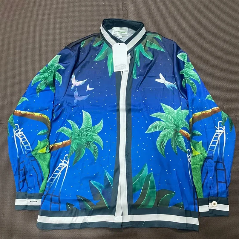 23ss CASABLANCA Silk Coconut Tree Night Print Shirt Beach Couple Loose Long Sleeve Shirt
23ss CASABLANCA Silk Coconut Tree Night Print Shirt Beach Couple Loose Long Sleeve Shirt
