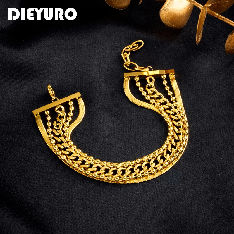 DIEYURO 316L Stainless Steel Gold Color Multi-layer Chains Bracelet For Women Girl New Trend Lady Bangle Non-fading Jewelry Gift
DIEYURO 316L Stainless Steel Gold Color Multi-layer Chains Bracelet For Women Girl New Trend Lady Bangle Non-fading Jewelry Gift