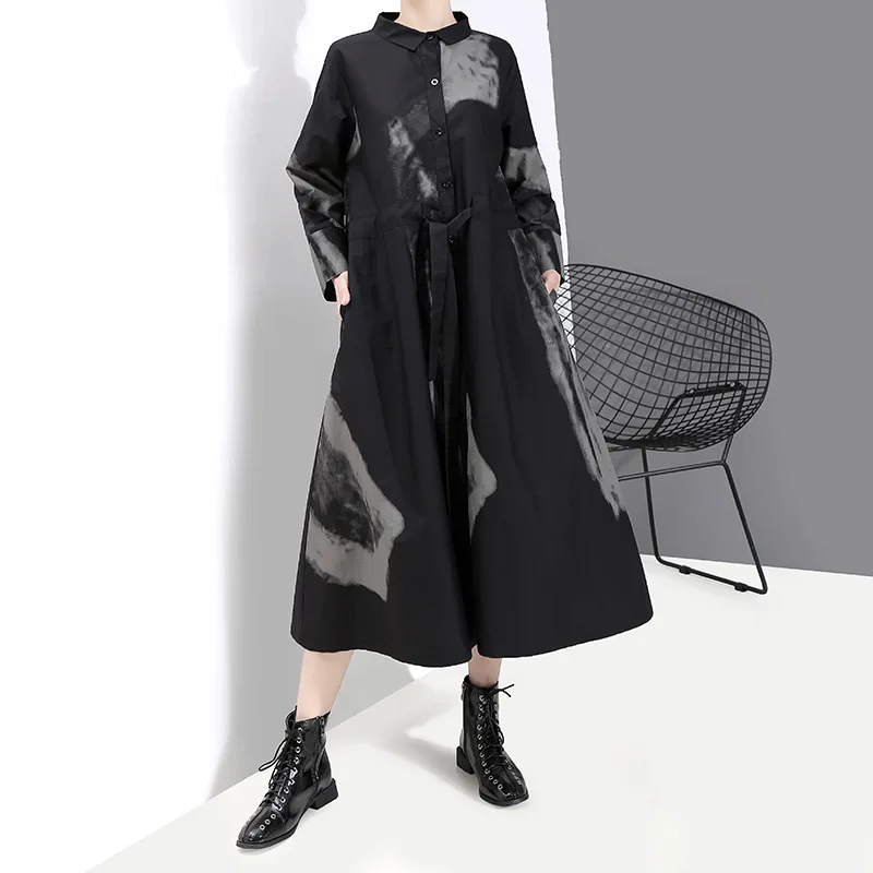 Long Sleeve Turn Down Collar Temperament Lace Thin Shirt Skirt Autumn Winter Women Retro Print Long-sleeved Dress Black Street
Long Sleeve Turn Down Collar Temperament Lace Thin Shirt Skirt Autumn Winter Women Retro Print Long-sleeved Dress Black Street