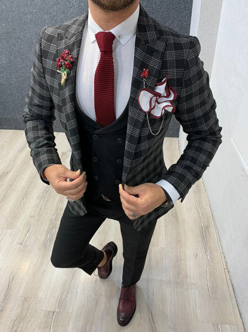 3 Piece Suits Men's Plaid Blazer Pants Vest Fashion Slim Men's Business Casual Suits Men's Suits
3 Piece Suits Men's Plaid Blazer Pants Vest Fashion Slim Men's Business Casual Suits Men's Suits
