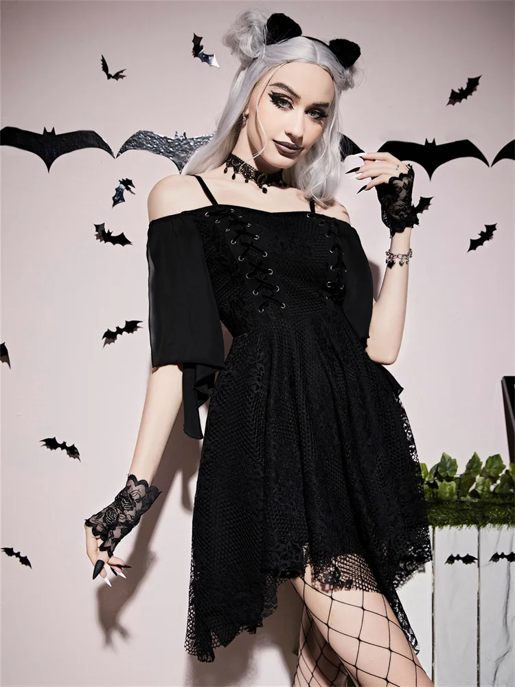 2022 Gothic Lace Double-layer Irregular Hem Irregular Bat Sleeve Corns Off Shoulder Dress Women's Summer Sundresses Kawaii Woman
2022 Gothic Lace Double-layer Irregular Hem Irregular Bat Sleeve Corns Off Shoulder Dress Women's Summer Sundresses Kawaii Woman