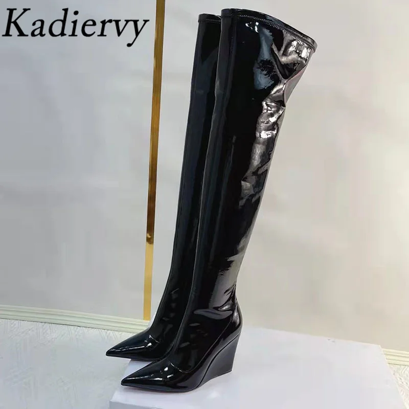 Black Over The Knee Boots Women Wedge Heels Stretch Long Boots Patent Leather Thigh High Boots Woman High Heels Shoes Women
Black Over The Knee Boots Women Wedge Heels Stretch Long Boots Patent Leather Thigh High Boots Woman High Heels Shoes Women