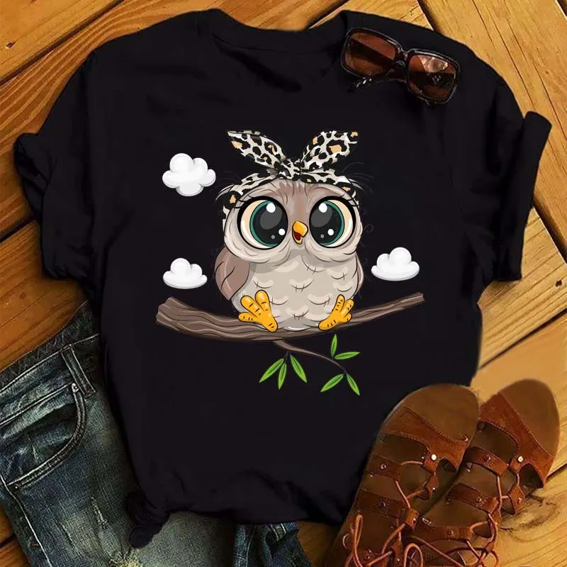Cartoon Owl Print T Shirt Women Kawaii Graphic Shirts Casual Short Sleeved Black Female Tee O-neck Harajuku T-shirts for Women
Cartoon Owl Print T Shirt Women Kawaii Graphic Shirts Casual Short Sleeved Black Female Tee O-neck Harajuku T-shirts for Women