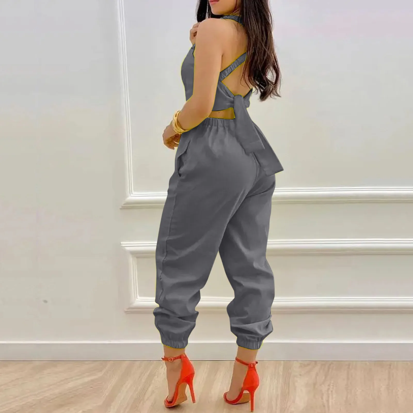 Women Daily Summer Casual O Neck Sleeveless Waist Micro Elastic Band Cross Tied Detail Backless Jumpsuit Slim Combinaison Femme
Women Daily Summer Casual O Neck Sleeveless Waist Micro Elastic Band Cross Tied Detail Backless Jumpsuit Slim Combinaison Femme