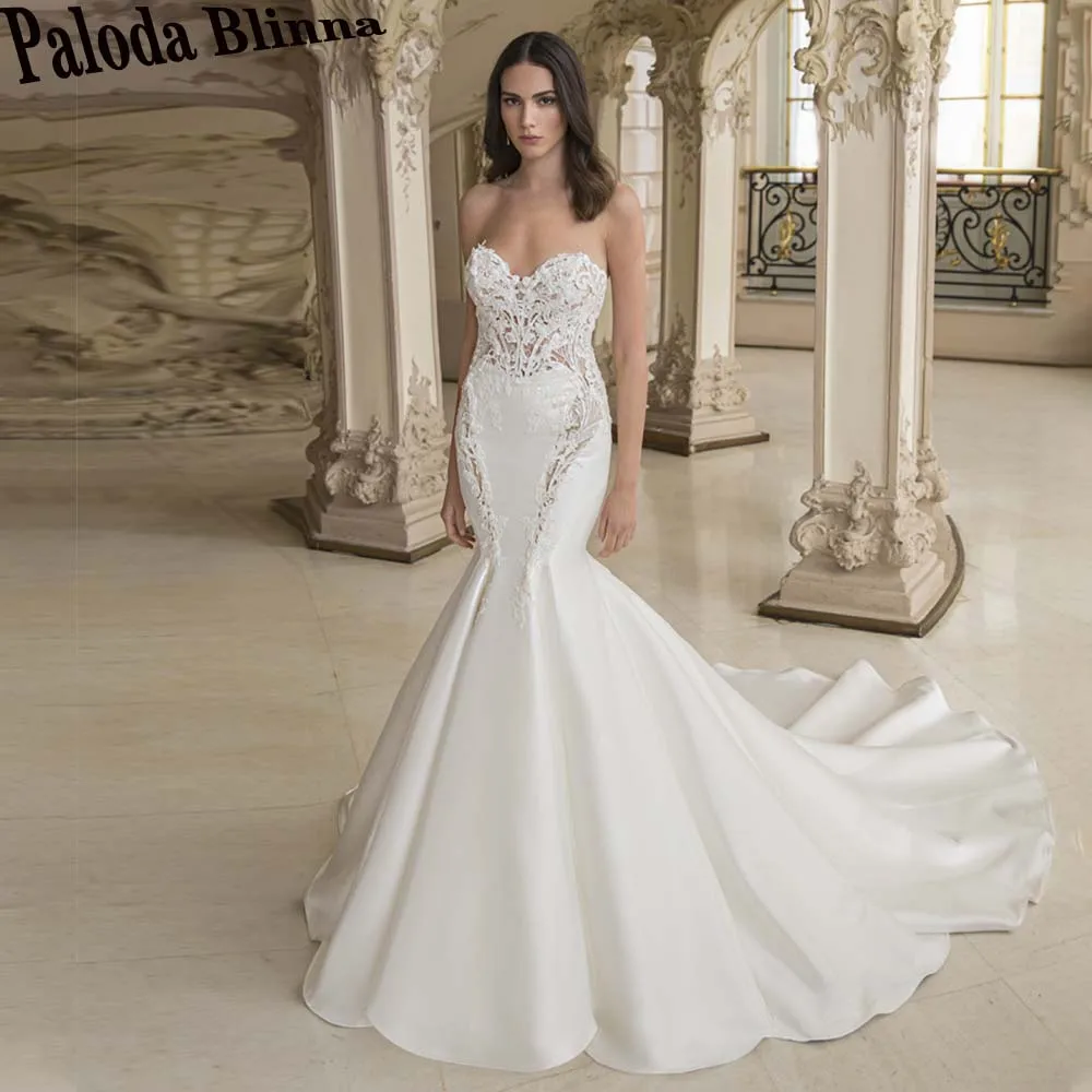 Paloda Elegant Button Trumpet Wedding Dresses For Women Satin Pleat Sweetheart Appliques Sleeveless Brush Train Robe De Mariée
Paloda Elegant Button Trumpet Wedding Dresses For Women Satin Pleat Sweetheart Appliques Sleeveless Brush Train Robe De Mariée