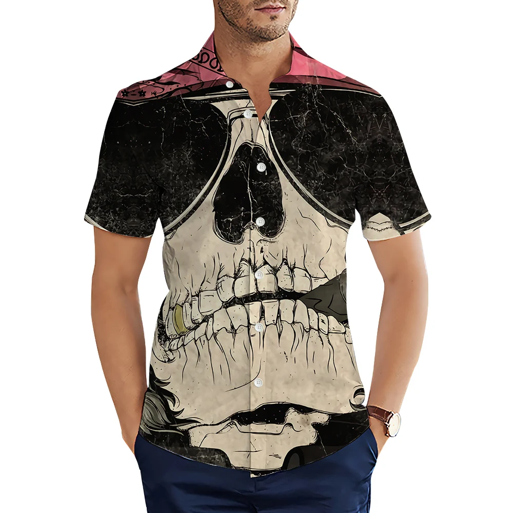 

CLOOCL Hawaiian Shirts Skull 3D Graphic Printed Summer Short Sleeve Single Breasted Men Shirt Fashion Casual Cozy Tops