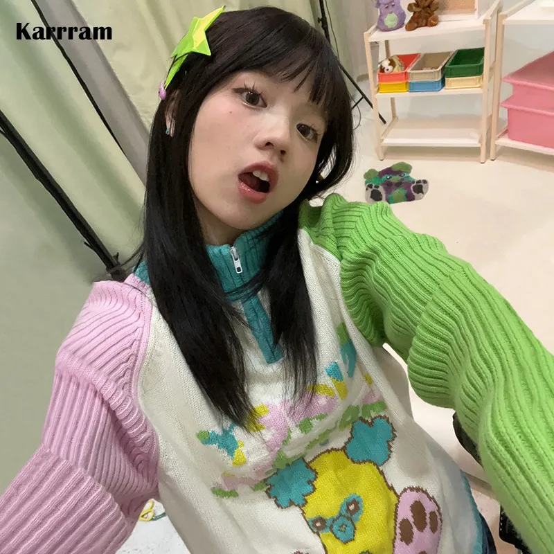 Karrram Japanese Y2k Turtleneck Sweater Harajuku Cartoon Embroidery Pullover 2000s Aesthetics Patchwork Knitted Jumpers Kawaii
Karrram Japanese Y2k Turtleneck Sweater Harajuku Cartoon Embroidery Pullover 2000s Aesthetics Patchwork Knitted Jumpers Kawaii