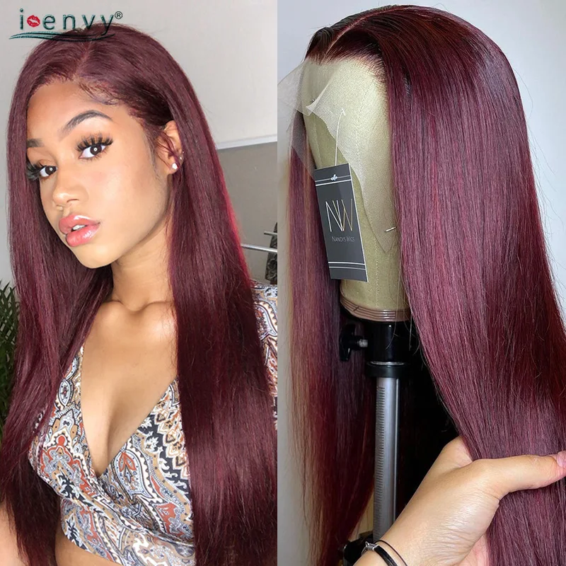 

Burgundy Lace Front Wig Human Hair Wigs Straight 13X4 Hd Lace Frontal Wig Pre Plucked Peruvian Red 99J Colored Lace Front Wig