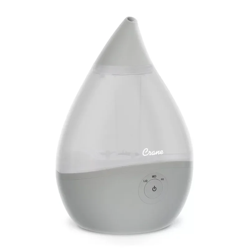 

Crane USA Droplet Ultrasonic Cool Mist Humidifier, 0.5 Gallon, 15 Hour Run Time, Optional Vapor Tray, 250 Sq. Ft. Coverage, Gray