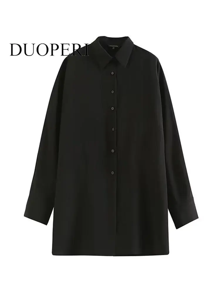 DUOPERI Women Fashion Black Single Breasted Elastic Waist Blouse Vintage Lapel Neck Long Sleeves Female Chic Lady Shirts
DUOPERI Women Fashion Black Single Breasted Elastic Waist Blouse Vintage Lapel Neck Long Sleeves Female Chic Lady Shirts