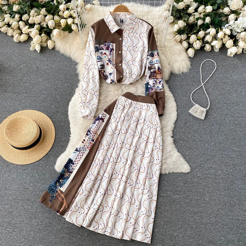 Women Fashion Patchwork Print Shirt Top + Pleated Maxi Skirt New 2022 Spring Autumn Vintage Long Sleeve Buttons OL 2 Piece Sets
Women Fashion Patchwork Print Shirt Top + Pleated Maxi Skirt New 2022 Spring Autumn Vintage Long Sleeve Buttons OL 2 Piece Sets