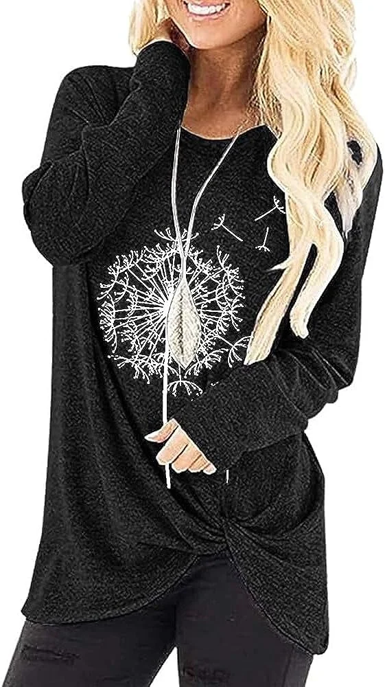 Dandelion Women's Long Sleeve Shirt Round Neck Tops Casual Loose Tshirt Solid Color Long Sleeves Shirts Cotton Tunic 
Dandelion Women's Long Sleeve Shirt Round Neck Tops Casual Loose Tshirt Solid Color Long Sleeves Shirts Cotton Tunic
