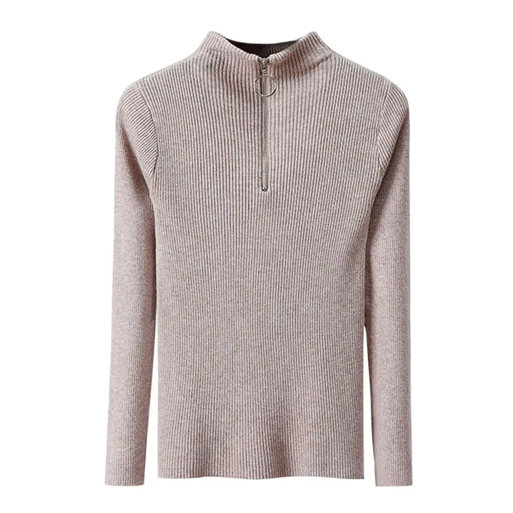 Solid Color Tops Winter Women Elastic Sweater Sexy Slim Pullover Moderate Feel Normal Length Micro-bomb Half High Collar Tops 
Solid Color Tops Winter Women Elastic Sweater Sexy Slim Pullover Moderate Feel Normal Length Micro-bomb Half High Collar Tops