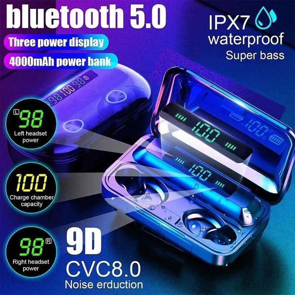 F9 TWS Wireless Earphone Bluetooth Stereo Headphone 5.1 Sport Waterproof Noise Reduction Wireless Earbuds With Mic 3000MAH
F9 TWS Wireless Earphone Bluetooth Stereo Headphone 5.1 Sport Waterproof Noise Reduction Wireless Earbuds With Mic 3000MAH