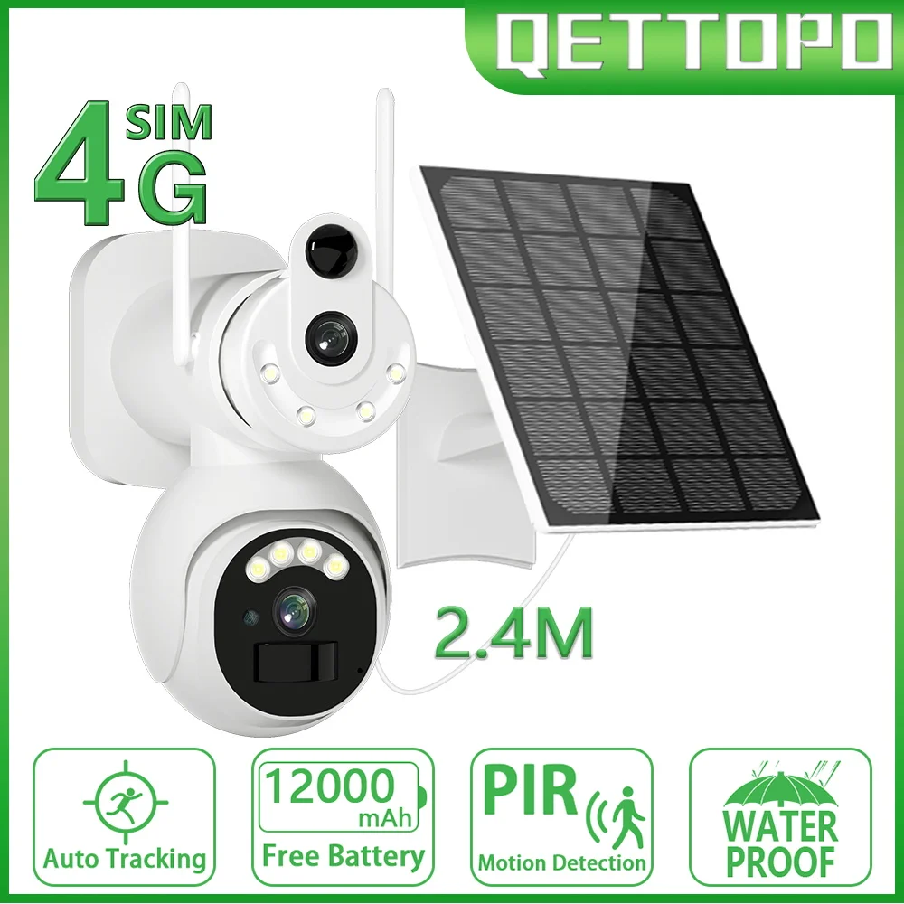 

Qettopo 4K 8MP 4G Dual Lens WIFI PTZ Solar Camera Battery PIR Human Tracking Outdoor Security CCTV Surveillance IP Camera UBOX
