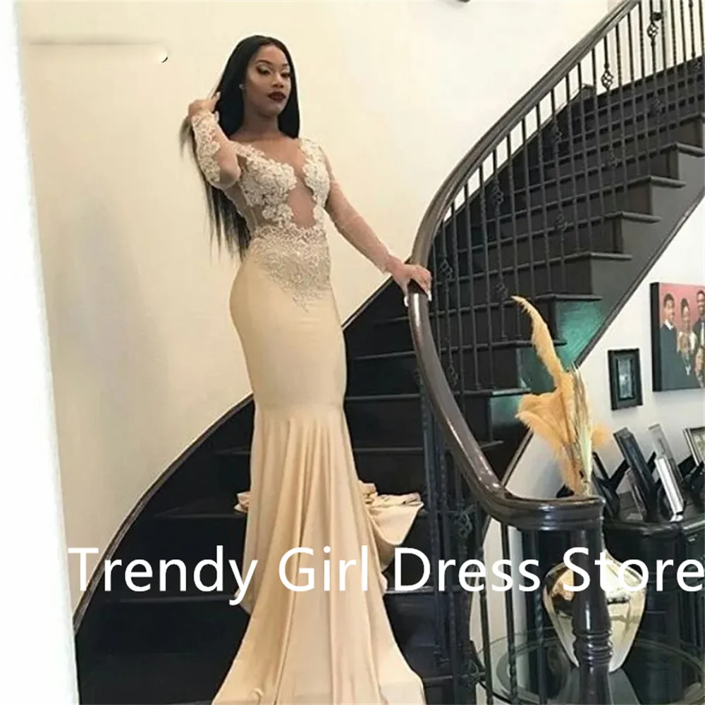 Exquisite Beaded Illusion Prom Dress With Appliques Mermaid Long Sleeves Evening Party Gowns Sweep Train Jersey Long Vestidos
Exquisite Beaded Illusion Prom Dress With Appliques Mermaid Long Sleeves Evening Party Gowns Sweep Train Jersey Long Vestidos