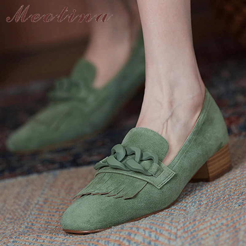 Meotina Genuine Leather Women Loafers Shoes Kid Suede Thick Heels Pumps Chain Tassel Mid Heel Ladies Footwear Spring Green 33-40
Meotina Genuine Leather Women Loafers Shoes Kid Suede Thick Heels Pumps Chain Tassel Mid Heel Ladies Footwear Spring Green 33-40