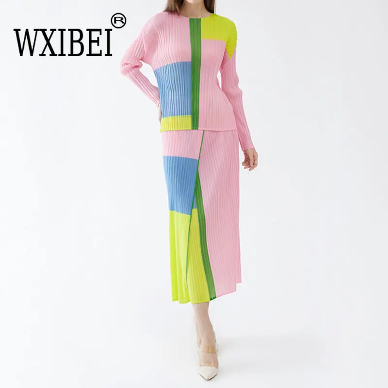 WXIBEI Casual Colorblock Pleated Set Women's 2023 Summer Round Neck Long Sleeve Top + High Waist Irregular Skirt Two-piece FC510
WXIBEI Casual Colorblock Pleated Set Women's 2023 Summer Round Neck Long Sleeve Top + High Waist Irregular Skirt Two-piece FC510