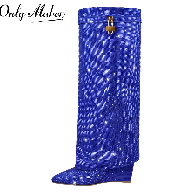 Onlymaker Women Pointed Toe Rhinestones Knee High Boots Party Dress Wedding Shark Lock Bling Shark Buckle Fold Over Boots
Onlymaker Women Pointed Toe Rhinestones Knee High Boots Party Dress Wedding Shark Lock Bling Shark Buckle Fold Over Boots