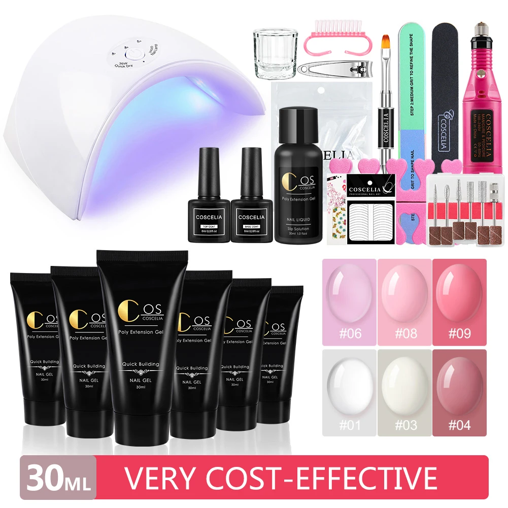 COSCELIA 6 Colors Poly UV Gel with Nail Drill Machine File and Top Base Coat Dull Set for Manicure Nail Art Extension Salon
COSCELIA 6 Colors Poly UV Gel with Nail Drill Machine File and Top Base Coat Dull Set for Manicure Nail Art Extension Salon