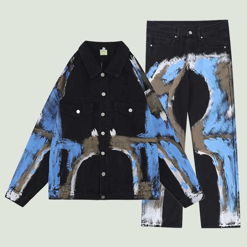 Streetwear Tie-Dyed Painted Denim Sets Mens Hip Hop Harajuku Spliced Multi-Pockets Lapel Jacket +Casual Jeans Pants Suits Unisex
Streetwear Tie-Dyed Painted Denim Sets Mens Hip Hop Harajuku Spliced Multi-Pockets Lapel Jacket +Casual Jeans Pants Suits Unisex