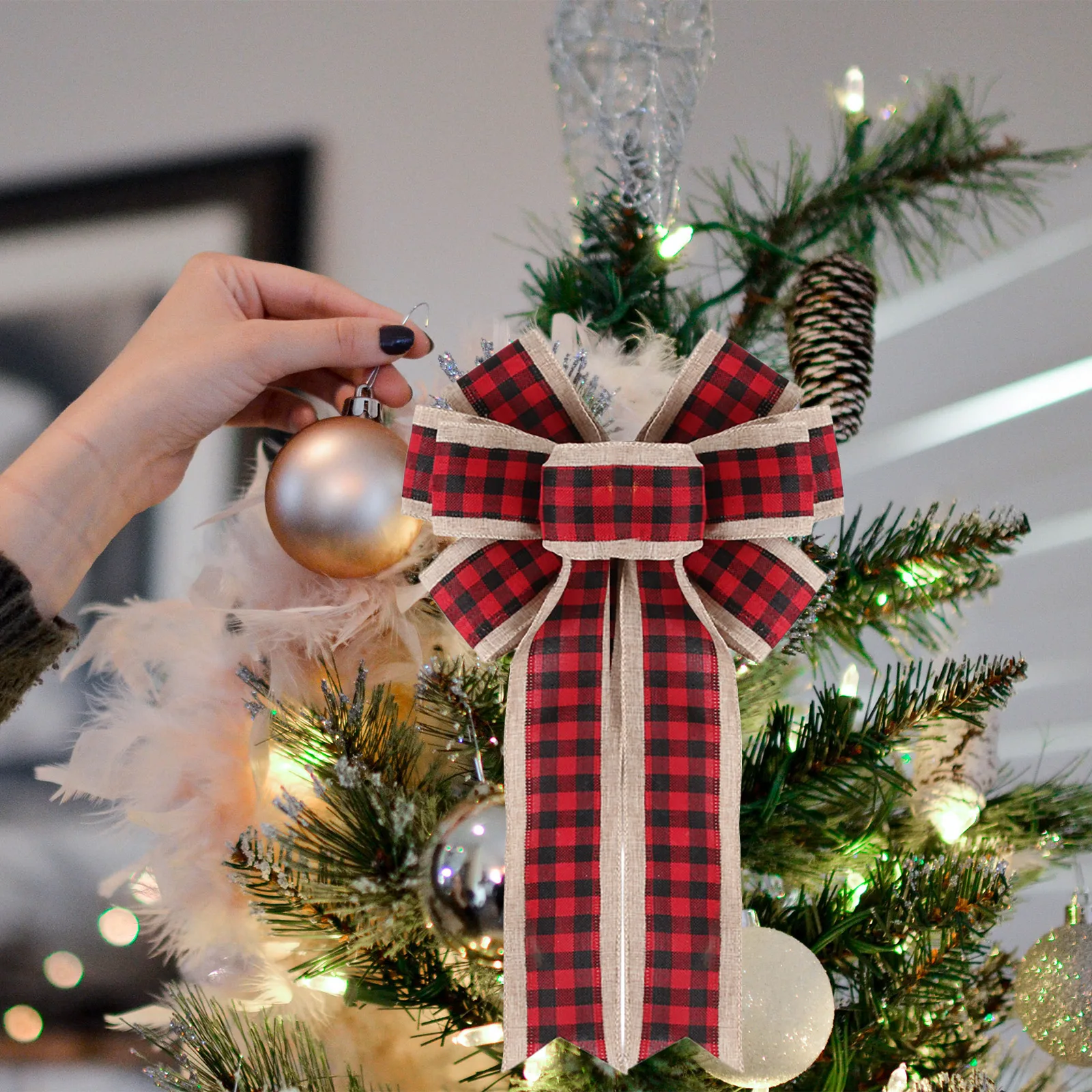Bow Ornaments Nine Ears Red Christmas Decoration Bowknots 41*24CM New Ribbon Material: Fine Linen Rosettes
Bow Ornaments Nine Ears Red Christmas Decoration Bowknots 41*24CM New Ribbon Material: Fine Linen Rosettes