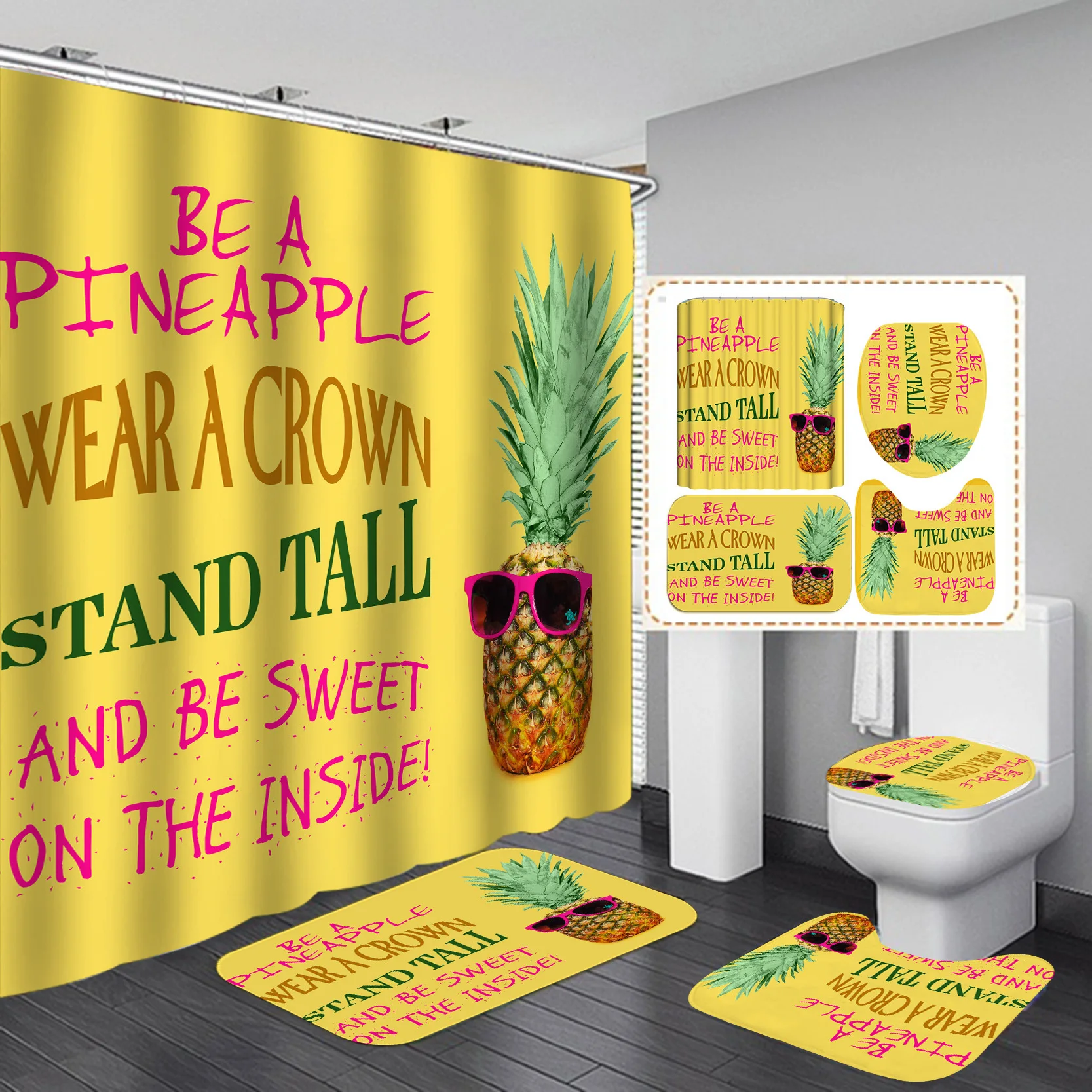 Summer Pineapple Shower Curtain Fruit Waterproof Set Home Decor Bath Mat Toilet Lid Cover Flannel Bathroom Carpet 4 Piece Set
Summer Pineapple Shower Curtain Fruit Waterproof Set Home Decor Bath Mat Toilet Lid Cover Flannel Bathroom Carpet 4 Piece Set
