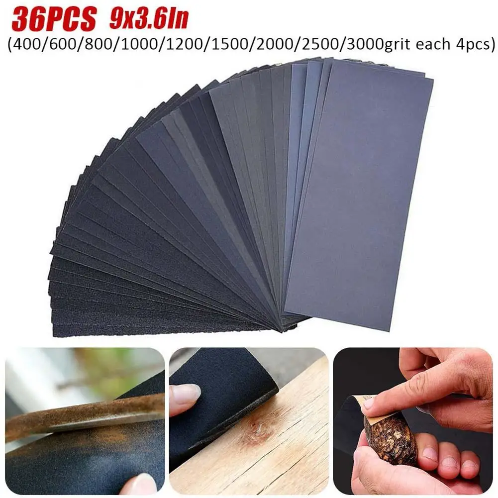36Pcs Car Sandpapers Wet And Dry Sand Paper Mixed Assorted 400/600/800/1000/1200/1500/2000/2500/3000 Grit Car Paint Sandpaper
36Pcs Car Sandpapers Wet And Dry Sand Paper Mixed Assorted 400/600/800/1000/1200/1500/2000/2500/3000 Grit Car Paint Sandpaper