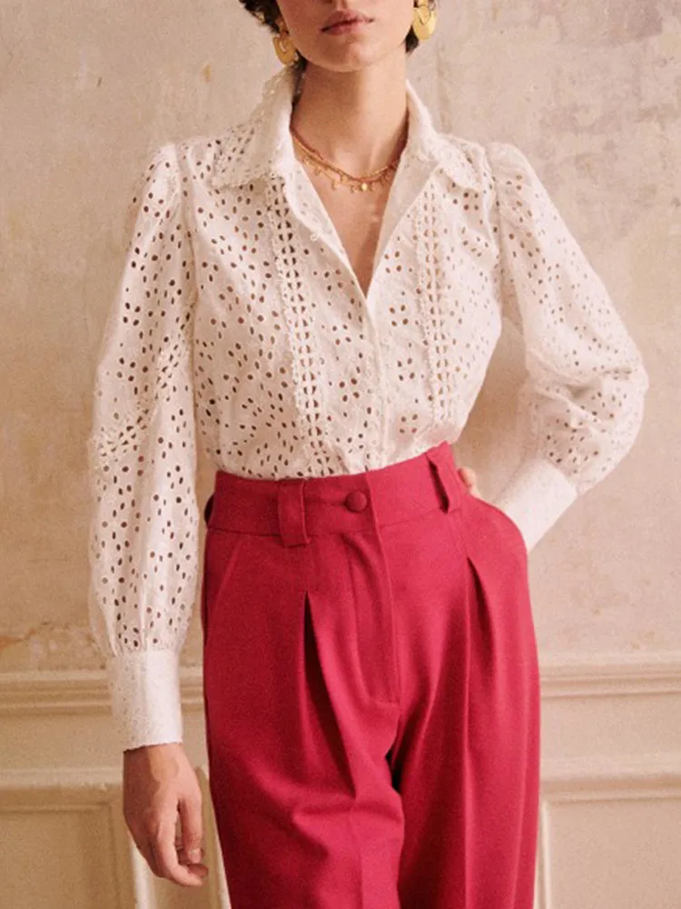 Women's Lace Embroidery Blouse 2022 Spring Female Hollow out Turn-down Collar Top Long-sleeved Single Breasted Shirt
Women's Lace Embroidery Blouse 2022 Spring Female Hollow out Turn-down Collar Top Long-sleeved Single Breasted Shirt