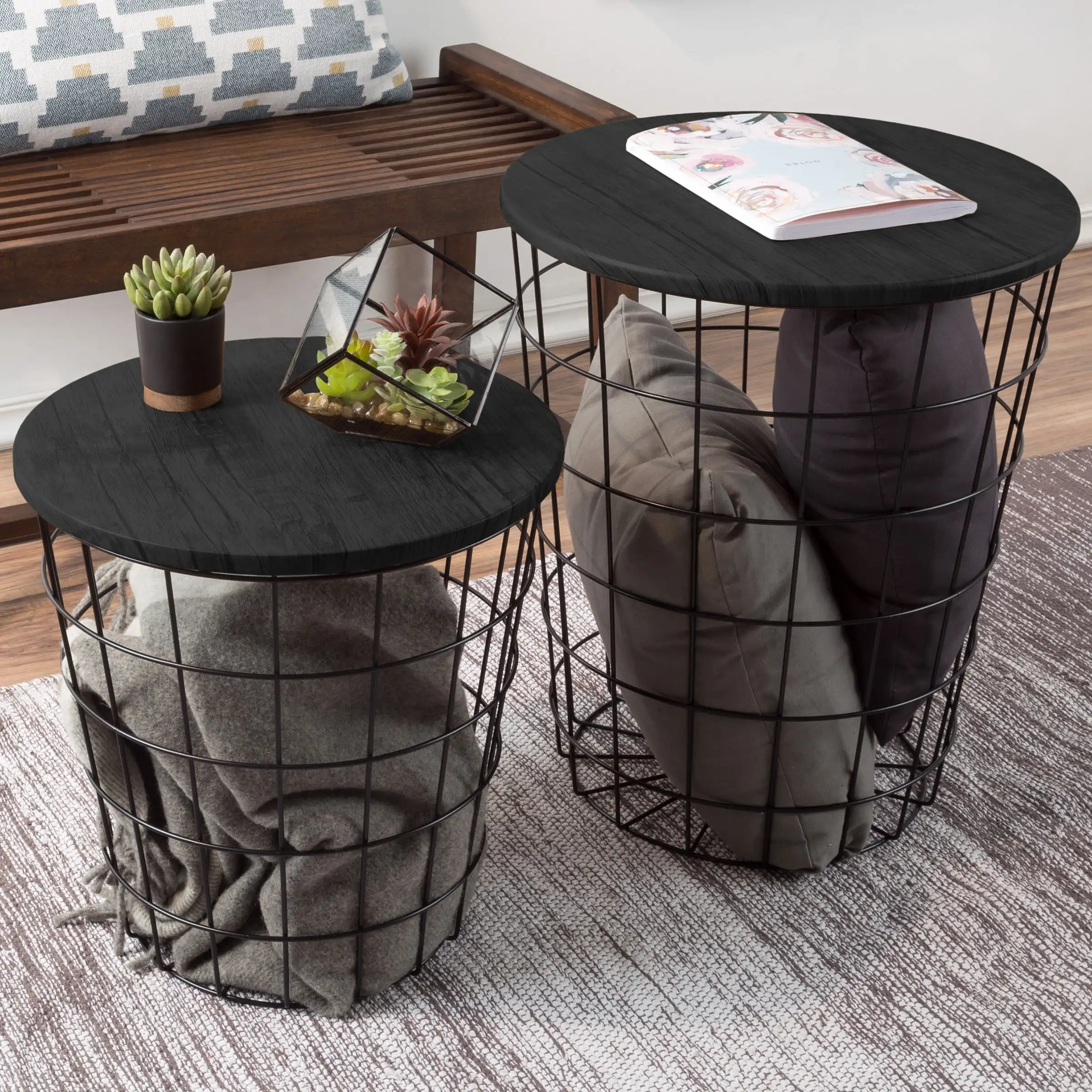 By Lavish Home (Black) Metal Baskets with Storage- Set of 2 Round Nesting End Tables
By Lavish Home (Black) Metal Baskets with Storage- Set of 2 Round Nesting End Tables