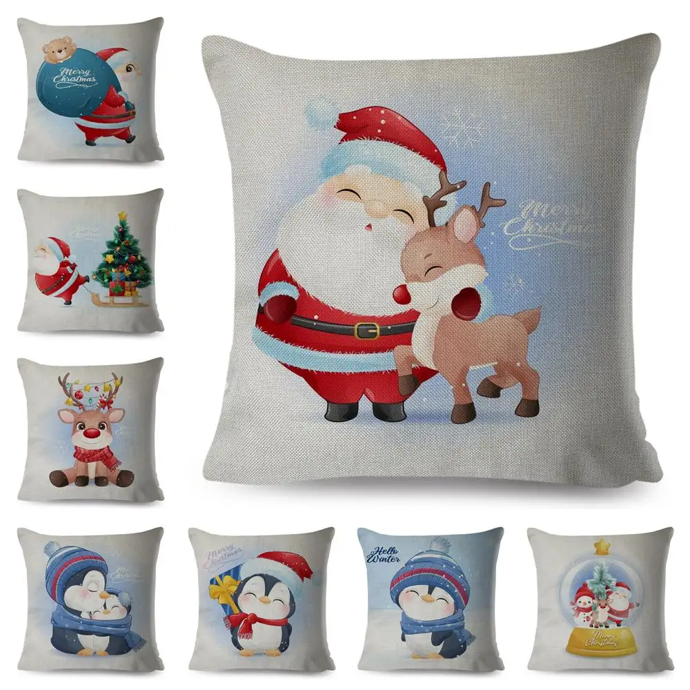 

hogar Santa Claus Pillowcase Decor Merry Christmas Penguin Deer Cushion Cover Polyester Pillow Case Decorative pillows for sofa