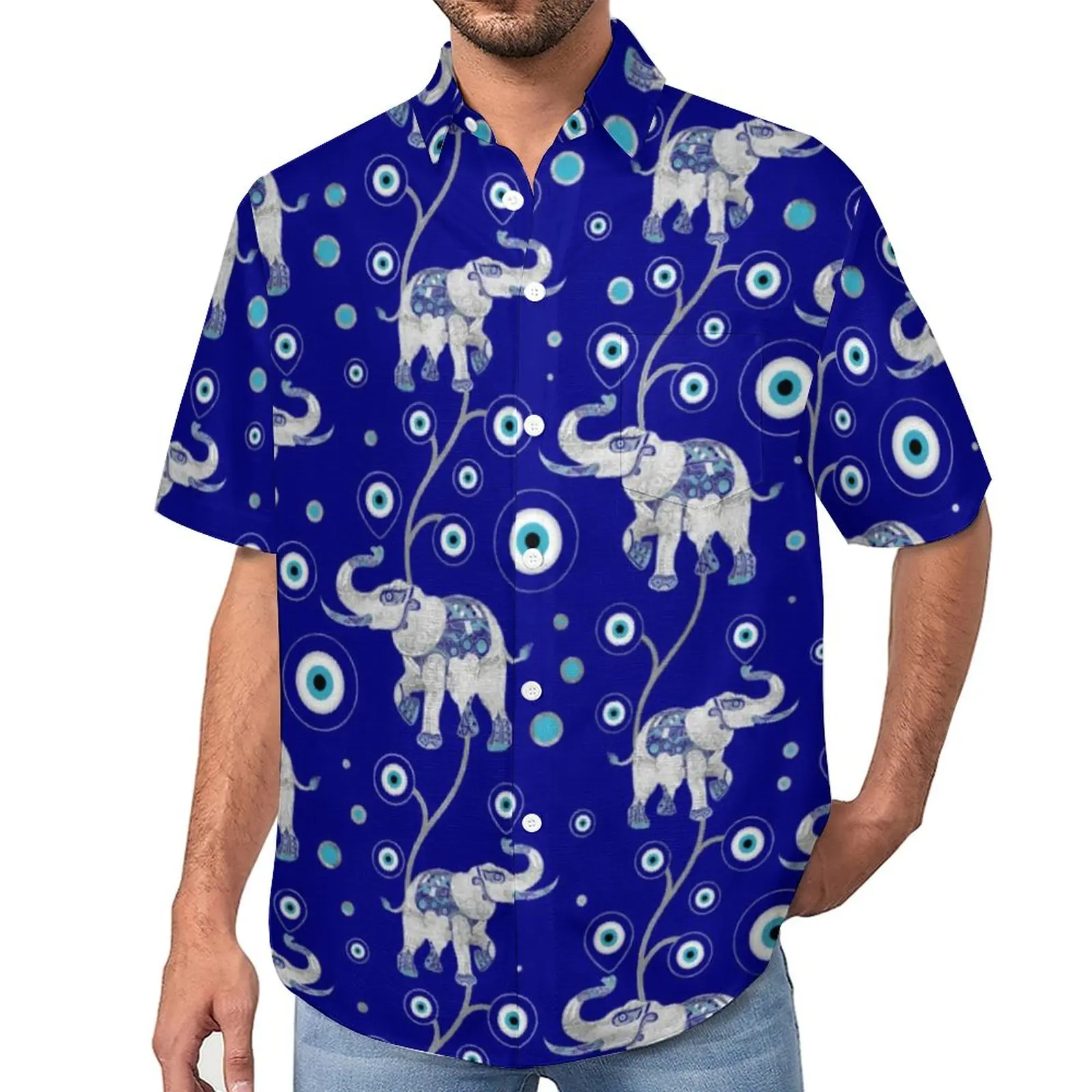 Evil Eye Elephant Casual Shirt Good Luck Amulet Vacation Loose Shirt Summer Y2K Blouses Short Sleeve Design Oversized Clothes
Evil Eye Elephant Casual Shirt Good Luck Amulet Vacation Loose Shirt Summer Y2K Blouses Short Sleeve Design Oversized Clothes