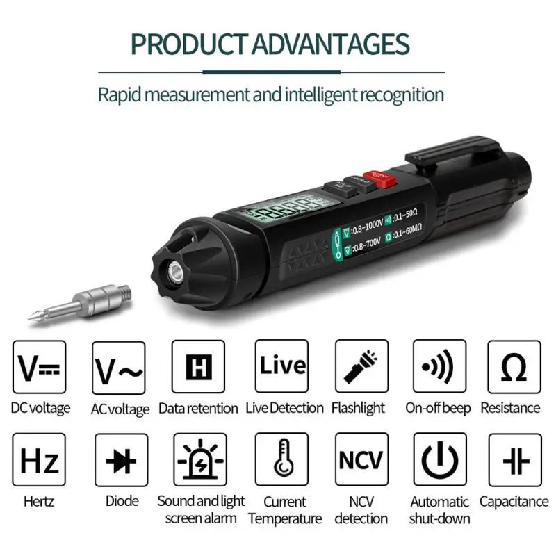 ANENG A3007 Digital Multimeter Auto Intelligent Sensor Pen Tester 6000 Counts Noncontact Voltage Mini Pen Multimeter
ANENG A3007 Digital Multimeter Auto Intelligent Sensor Pen Tester 6000 Counts Noncontact Voltage Mini Pen Multimeter