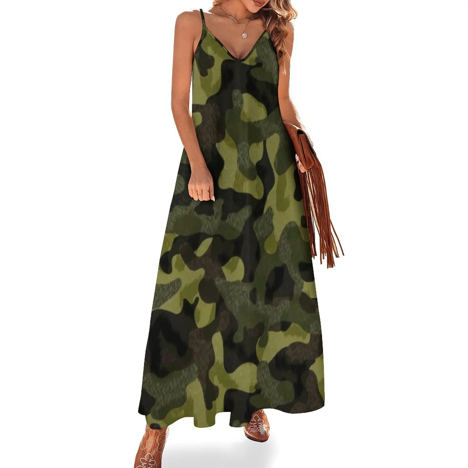 

Camo Print Dress Leopard Spots Sexy Maxi Dress Street Style Boho Beach Long Dresses Women Strap Graphic Large Size 5XL