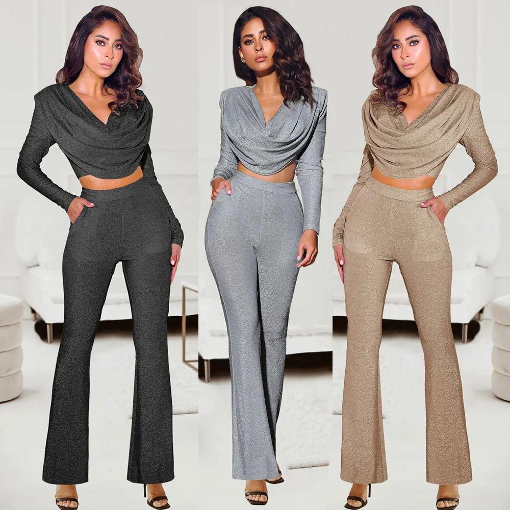 Office Lady Two Piece Suit 2022 Autumn Women's Gilded Long Sleeve Top & High Waist Pocket Wide Leg Pants Suits Casual Pants Set
Office Lady Two Piece Suit 2022 Autumn Women's Gilded Long Sleeve Top & High Waist Pocket Wide Leg Pants Suits Casual Pants Set