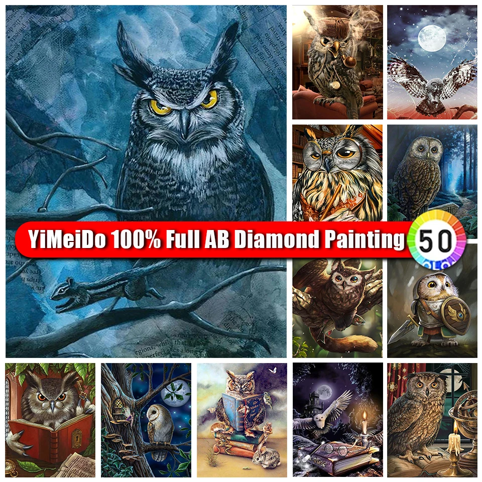 

Алмазная живопись YIMEIDO с животными, Сова, полная алмазная живопись, 100% квадратные/круглые Алмазная вышивка, волшебная Книга ручной работы, мозаика, домашний декор, подарки