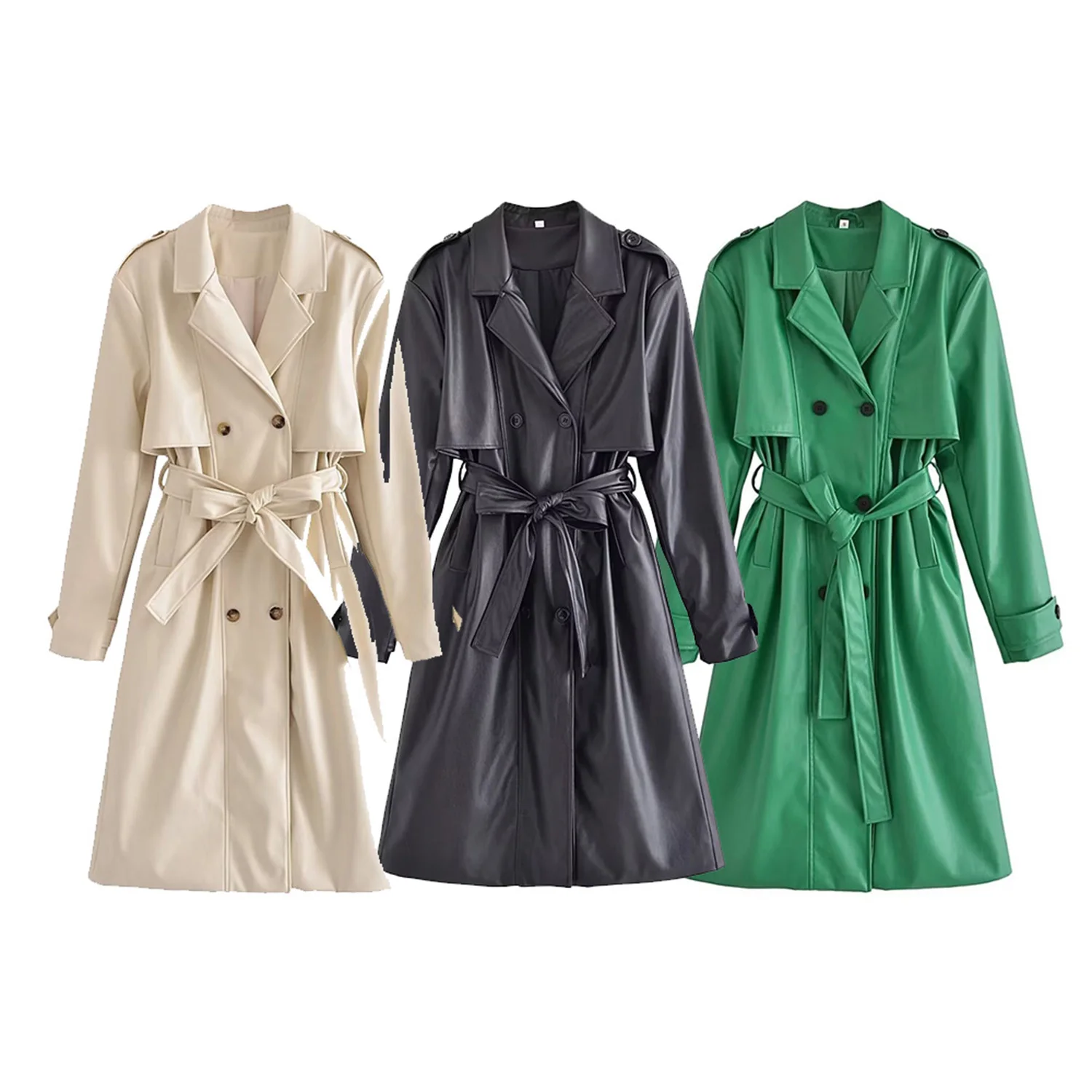 Women Fashion With Belt PU Solid Double Breasted Long Trench Vintage Notched Neck Long Sleeves Female Chic Lady Outfits
Women Fashion With Belt PU Solid Double Breasted Long Trench Vintage Notched Neck Long Sleeves Female Chic Lady Outfits
