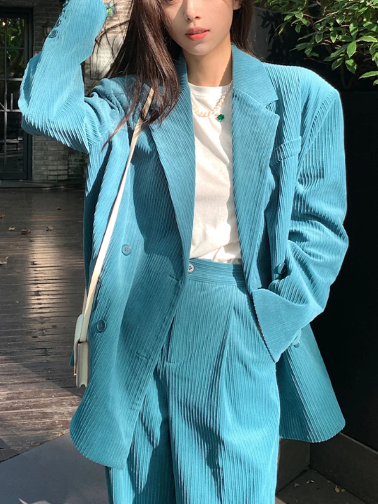 Women Elegant Corduroy Blazer Suit Casual Vintage Jackets Wide Leg Pants 2 Pieces Set Female Fashion Korean Pantsuit Outfits
Women Elegant Corduroy Blazer Suit Casual Vintage Jackets Wide Leg Pants 2 Pieces Set Female Fashion Korean Pantsuit Outfits
